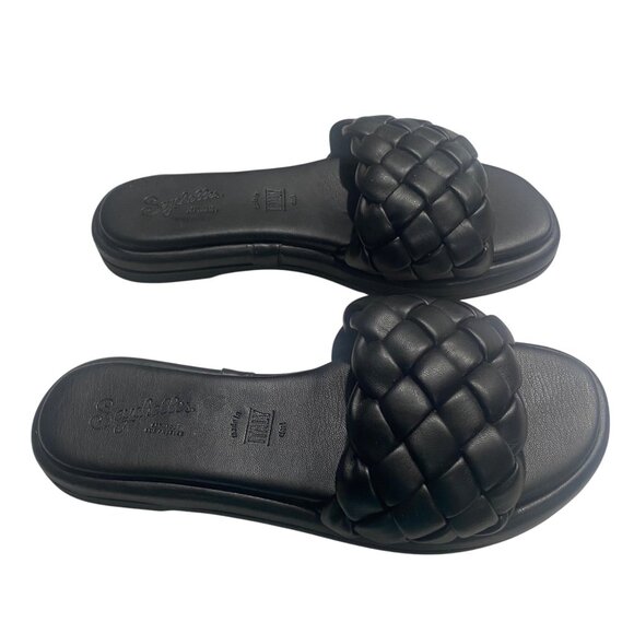 Seychelles Braided Slide Sandal Black Leather Size 6 Casual Made in Italy - Picture 2 of 13